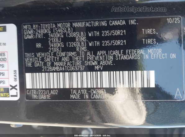 2T2BAMBA4TC069797 2026 LEXUS RX 350 Black Vista del compartimento del motor