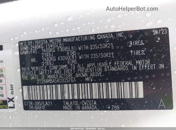 2T2BAMBA5RC025767 2024 LEXUS RX 350 White Вид підкапотного простору