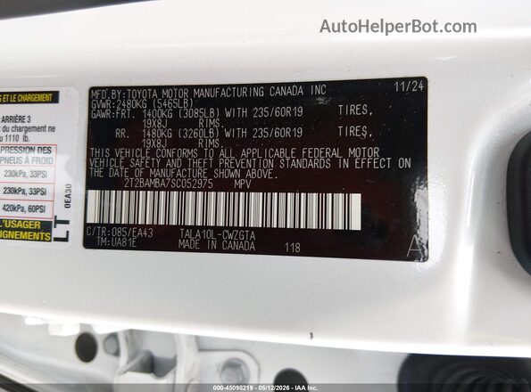 2T2BAMBA7SC052975 2025 LEXUS RX 350 White 