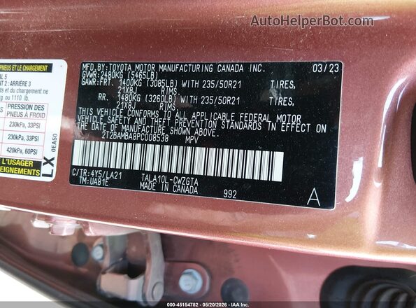 2T2BAMBA8PC008538 2023 LEXUS RX 350 Champagne 