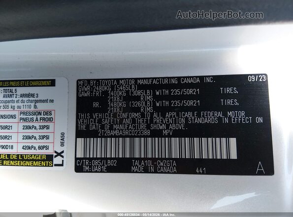2T2BAMBA9RC023388 2024 LEXUS RX 350 Белый Вид подкапотного пространства