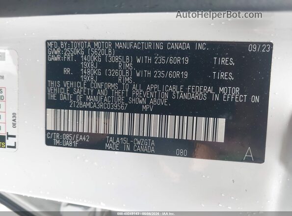 2T2BAMCA3RC039567 2024 LEXUS RX 350 White Widok komory silnika