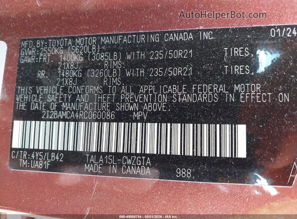 2T2BAMCA4RC060086 2024 LEXUS RX 350 Pink Շարժիչի բաժամունքի տեսք