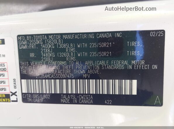 2T2BAMCA5SC097475 2025 LEXUS RX 350 White Շարժիչի բաժամունքի տեսք