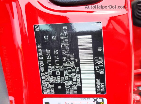 2T2BAMCA8TC129398 2026 LEXUS RX Red Widok naklejki z numerem VIN