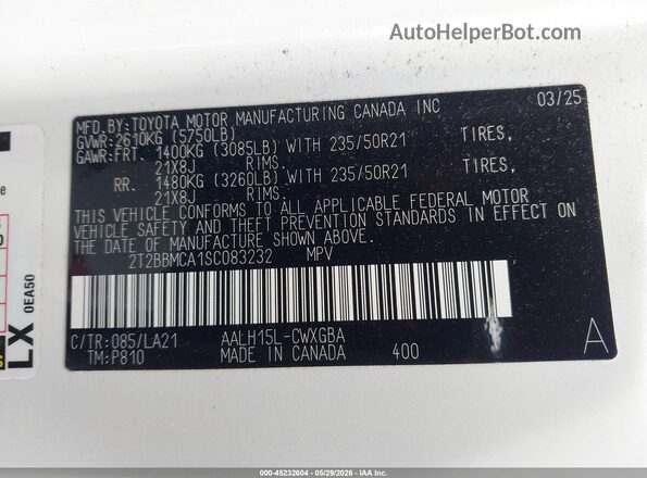 2T2BBMCA1SC083232 2025 LEXUS RX 350H White Vista del compartimento del motor