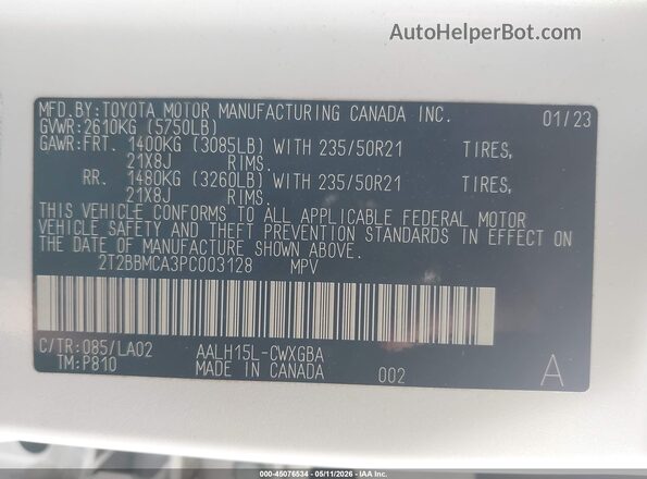 2T2BBMCA3PC003128 2023 LEXUS RX 350H Белый Вид подкапотного пространства