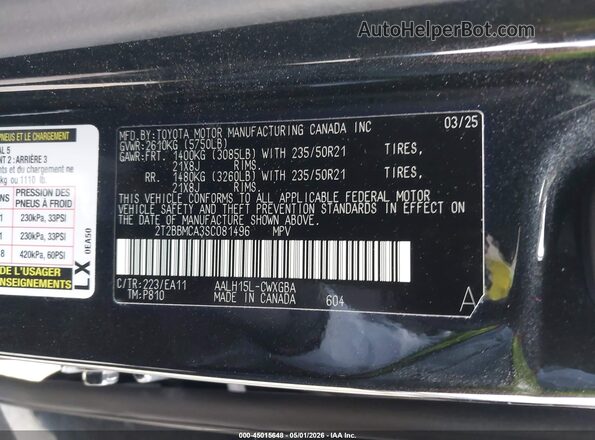 2T2BBMCA3SC081496 2025 LEXUS RX 350H Black Engine compartment view
