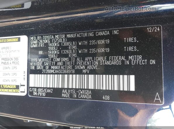 2T2BBMCA4SC068918 2025 LEXUS RX 350H Dark Blue Вид подкапотного пространства