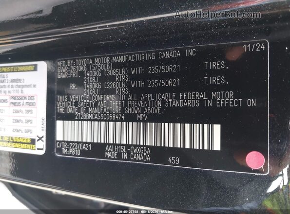 2T2BBMCA5SC068474 2025 LEXUS RX 350H Black 