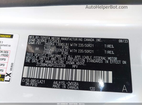 2T2BBMCA6PC022269 2023 LEXUS RX 350H White Engine compartment view