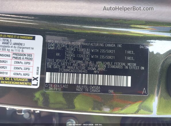 2T2BBMCA6SC086465 2025 LEXUS RX 350H Green Engine compartment view