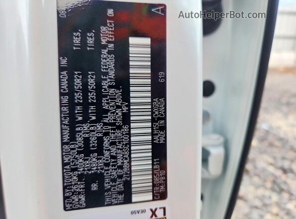 2T2BBMCA8SC100186 2025 LEXUS RX White VIN sticker view
