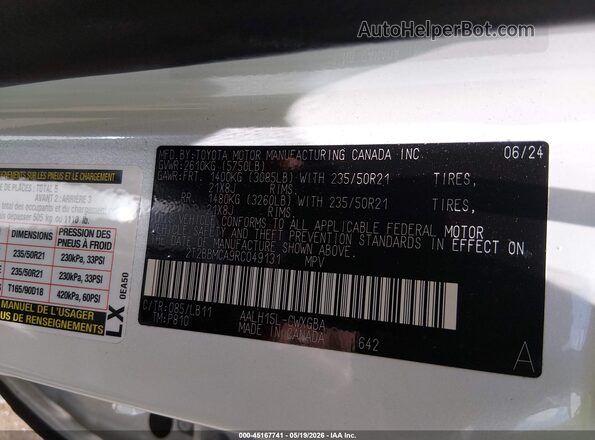 2T2BBMCA9RC049131 2024 LEXUS RX 350H White Շարժիչի բաժամունքի տեսք