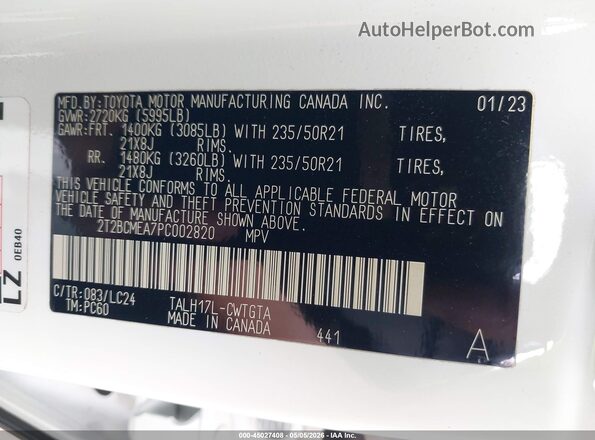 2T2BCMEA7PC002820 2023 LEXUS RX 500H White 