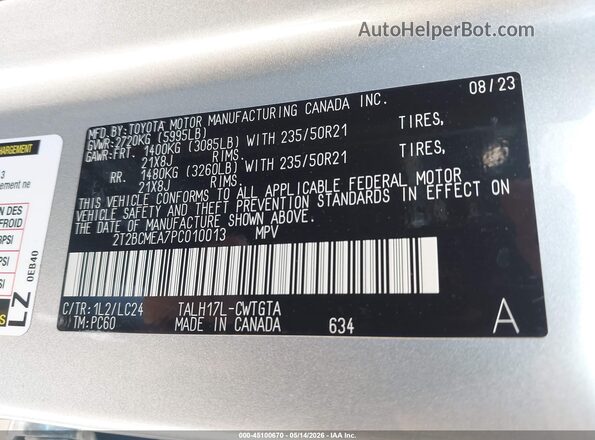 2T2BCMEA7PC010013 2023 LEXUS RX 500H Silver 