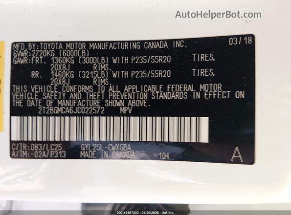 2T2BGMCA6JC022572 2018 LEXUS RX 450H Белый Вид подкапотного пространства