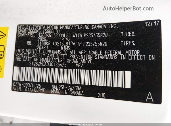 2T2BZMCA0JC135475 2018 LEXUS RX 350 White Շարժիչի բաժամունքի տեսք
