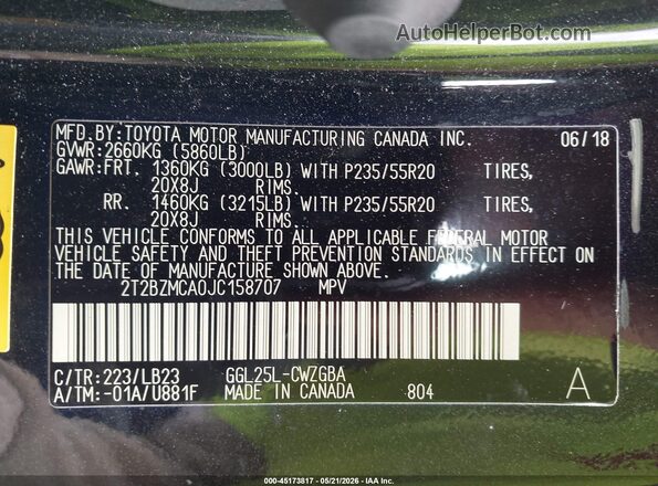 2T2BZMCA0JC158707 2018 LEXUS RX 350 Black Engine compartment view