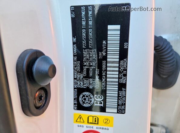 2T2BZMCA1KC198666 2019 LEXUS RX White 