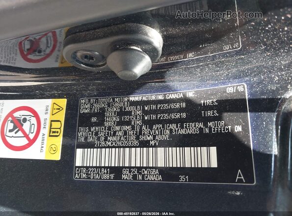 2T2BZMCA2HC059395 2017 LEXUS RX 350 Black ძრავის განყოფილების ხედი