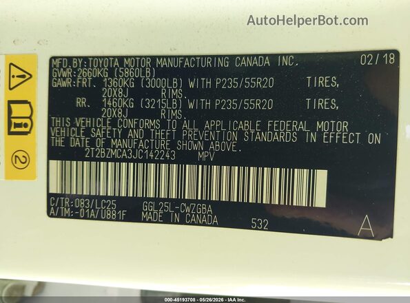 2T2BZMCA3JC142243 2018 LEXUS RX 350 White Շարժիչի բաժամունքի տեսք