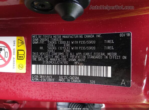 2T2BZMCA3JC147992 2018 LEXUS RX 350 Red Vista del compartimento del motor
