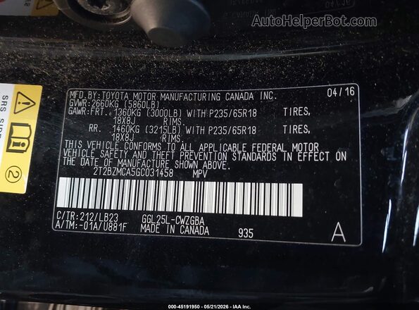 2T2BZMCA5GC031458 2016 LEXUS RX 350 Black Widok komory silnika