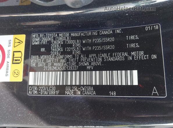 2T2BZMCA5JC139327 2018 LEXUS RX 350 Black Вид підкапотного простору