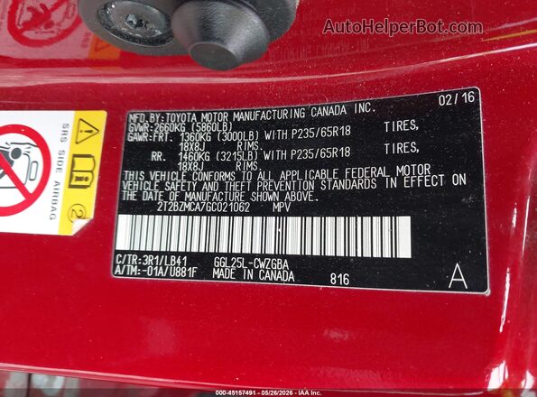 2T2BZMCA7GC021062 2016 LEXUS RX 350 Red Engine compartment view