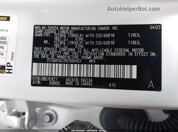 2T2GDCAZ2RC006463 2024 LEXUS NX 250 White Vista del compartimento del motor
