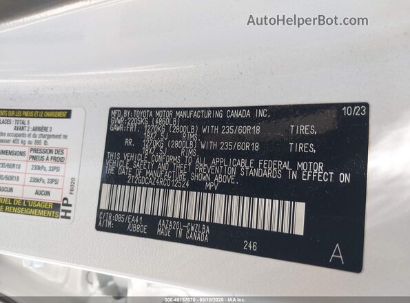 2T2GDCAZ4RC012524 2024 LEXUS NX 250 White Vista del compartimento del motor