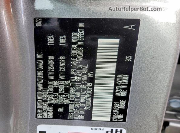 2T2GDCAZ7PC003149 2023 LEXUS NX Gray Vista de la etiqueta del VIN