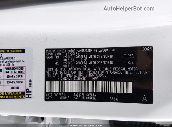 2T2GGCEZ3TC099888 2026 LEXUS NX 350 White Widok komory silnika