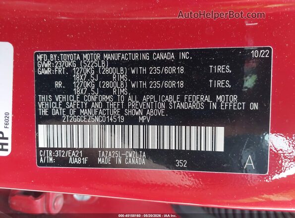 2T2GGCEZ5NC014519 2022 LEXUS NX 350 Red Շարժիչի բաժամունքի տեսք