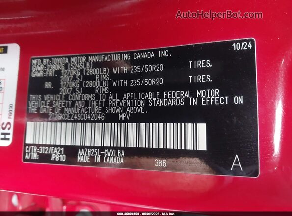 2T2GKCEZ4SC042046 2025 LEXUS NX 350H Red Вид підкапотного простору