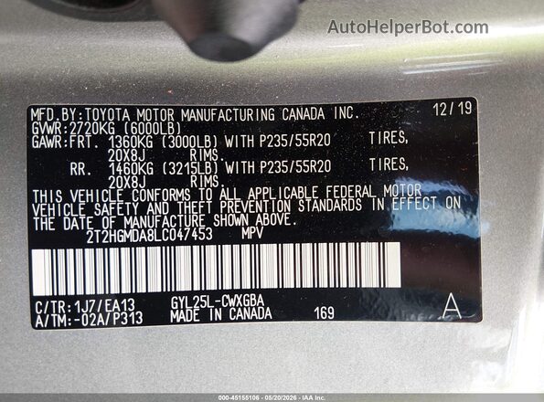 2T2HGMDA8LC047453 2020 LEXUS RX 450H Бежевый Вид подкапотного пространства