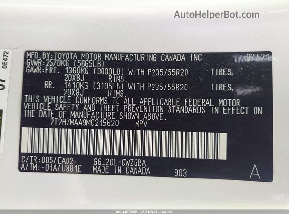 2T2HZMAA9MC215620 2021 LEXUS RX 350 White Շարժիչի բաժամունքի տեսք