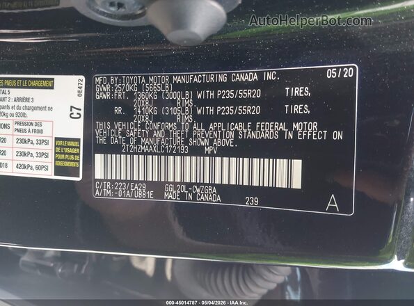 2T2HZMAAXLC172193 2020 LEXUS RX 350 Black Engine compartment view