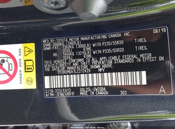 2T2HZMDA1LC212429 2020 LEXUS RX 350 Black Widok komory silnika