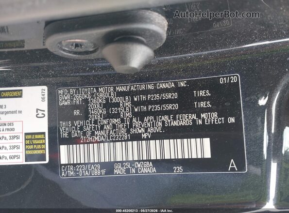 2T2HZMDA7LC232281 2020 LEXUS RX 350 Black Vista del compartimento del motor