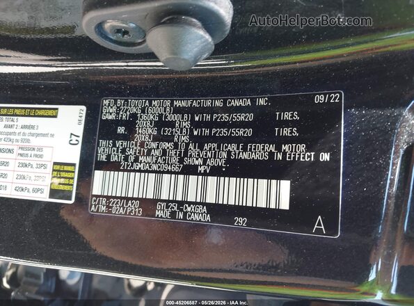 2T2JGMDA3NC094667 2022 LEXUS RX 450H Черный Вид подкапотного пространства