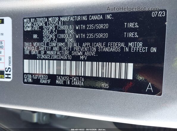 2T2KGCEZ0RC040610 2024 LEXUS NX 350 Gray Вид підкапотного простору