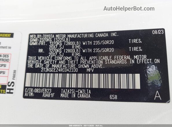 2T2KGCEZ4RC042330 2024 LEXUS NX 350 Белый Вид подкапотного пространства