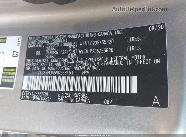 2T2SZMDA5MC258451 2021 LEXUS RX 350 Gray Widok komory silnika