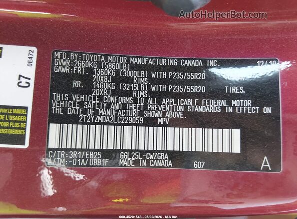 2T2YZMDA2LC229059 2020 LEXUS RX 350 Red Շարժիչի բաժամունքի տեսք