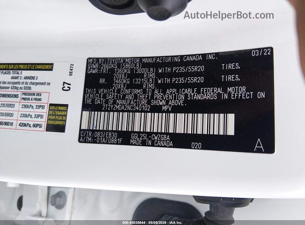 2T2YZMDA2NC340102 2022 LEXUS RX 350 White ძრავის განყოფილების ხედი