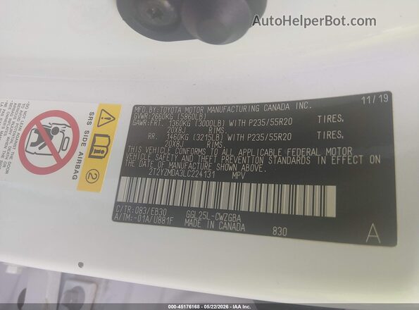 2T2YZMDA3LC224131 2020 LEXUS RX 350 Белый Вид подкапотного пространства