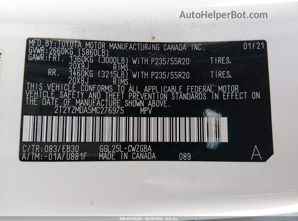 2T2YZMDA5MC276975 2021 LEXUS RX 350 White ძრავის განყოფილების ხედი