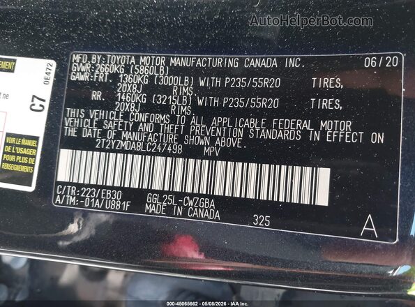 2T2YZMDA8LC247498 2020 LEXUS RX 350 Black Engine compartment view